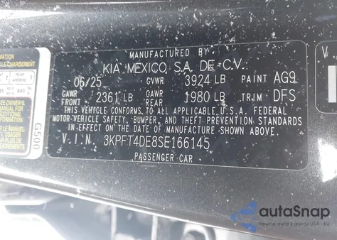 2025 Kia K4 Lxs from USA, damaged, VIN 3KPFT4DE8SE166145